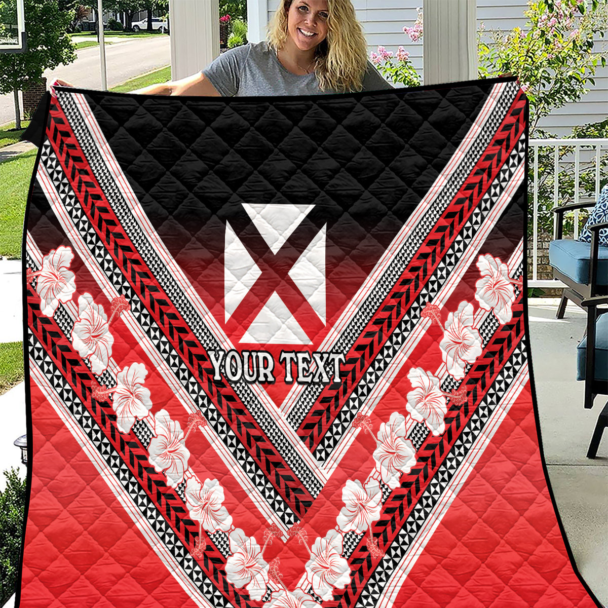 Personalised Wallis et Futuna Quilt Hibiscus and Polynesian Tribal Tattoos LT9 Red - Polynesian Pride