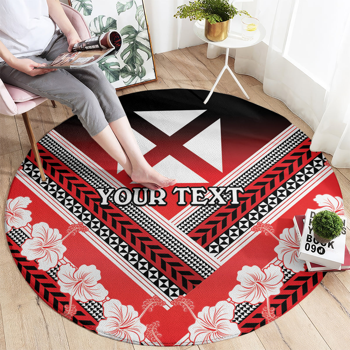 Personalised Wallis et Futuna Round Carpet Hibiscus and Polynesian Tribal Tattoos LT9 - Polynesian Pride