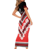 Personalised Wallis et Futuna Short Sleeve Bodycon Dress Hibiscus and Polynesian Tribal Tattoos LT9 - Polynesian Pride