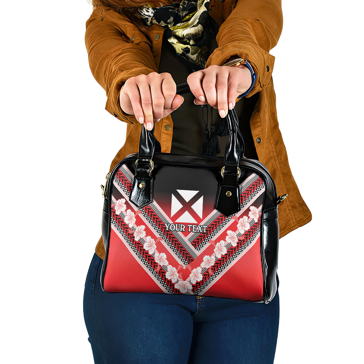 Personalised Wallis et Futuna Shoulder Handbag Hibiscus and Polynesian Tribal Tattoos LT9 One Size Red - Polynesian Pride