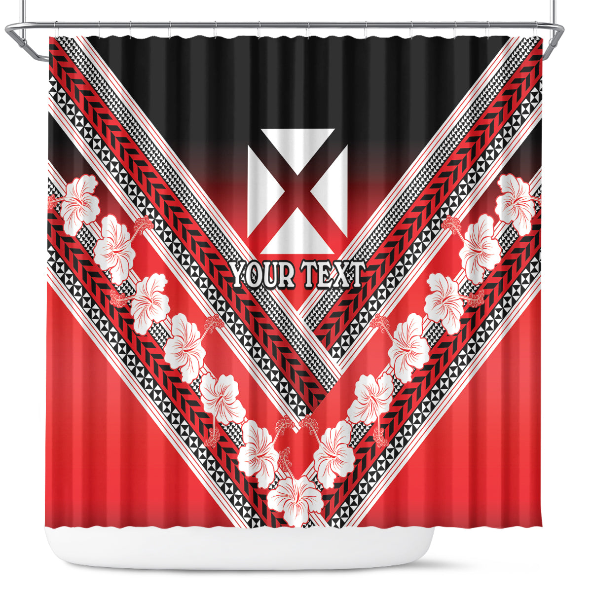 Personalised Wallis et Futuna Shower Curtain Hibiscus and Polynesian Tribal Tattoos LT9 Red - Polynesian Pride