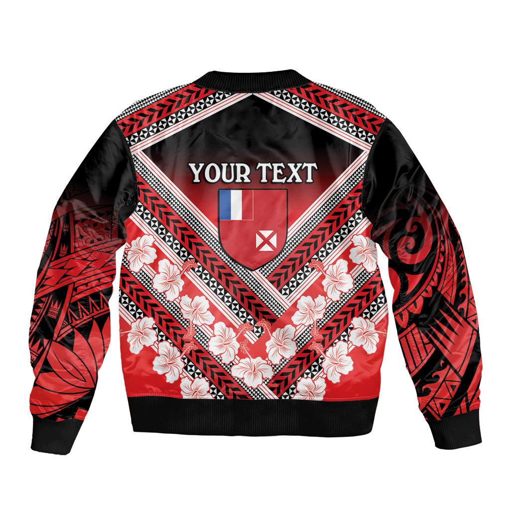 Personalised Wallis et Futuna Sleeve Zip Bomber Jacket Hibiscus and Polynesian Tribal Tattoos