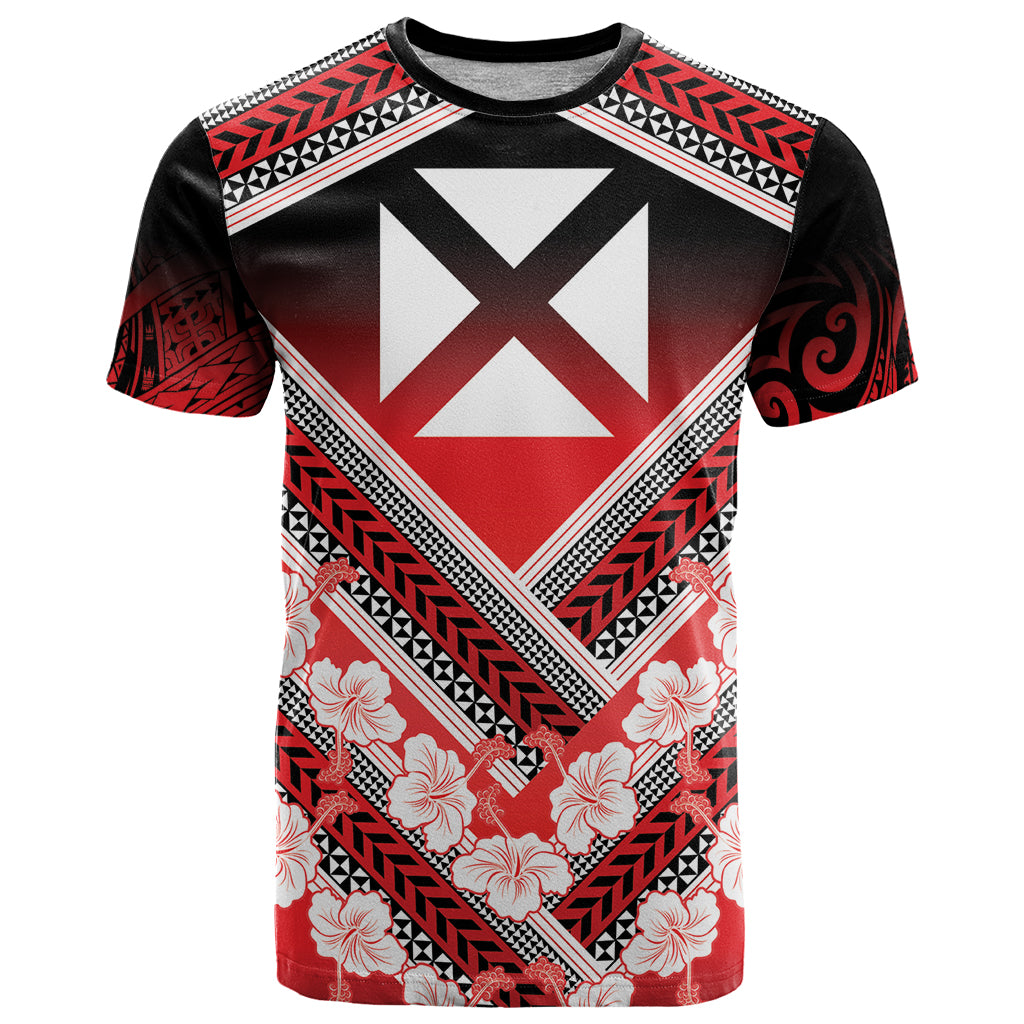 Personalised Wallis et Futuna T Shirt Hibiscus and Polynesian Tribal Tattoos LT9 Red - Polynesian Pride