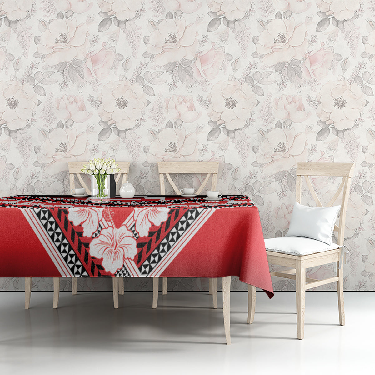 Personalised Wallis et Futuna Tablecloth Hibiscus and Polynesian Tribal Tattoos