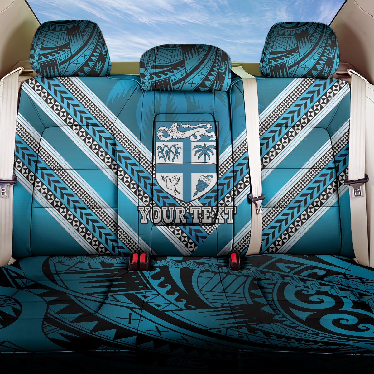 Custom Fiji Rugby Back Car Seat Cover Fijian Warrior With Polynesian Tribal Tattoos