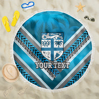 Custom Fiji Rugby Beach Blanket Fijian Warrior With Polynesian Tribal Tattoos LT9 One Size 150cm Blue - Polynesian Pride