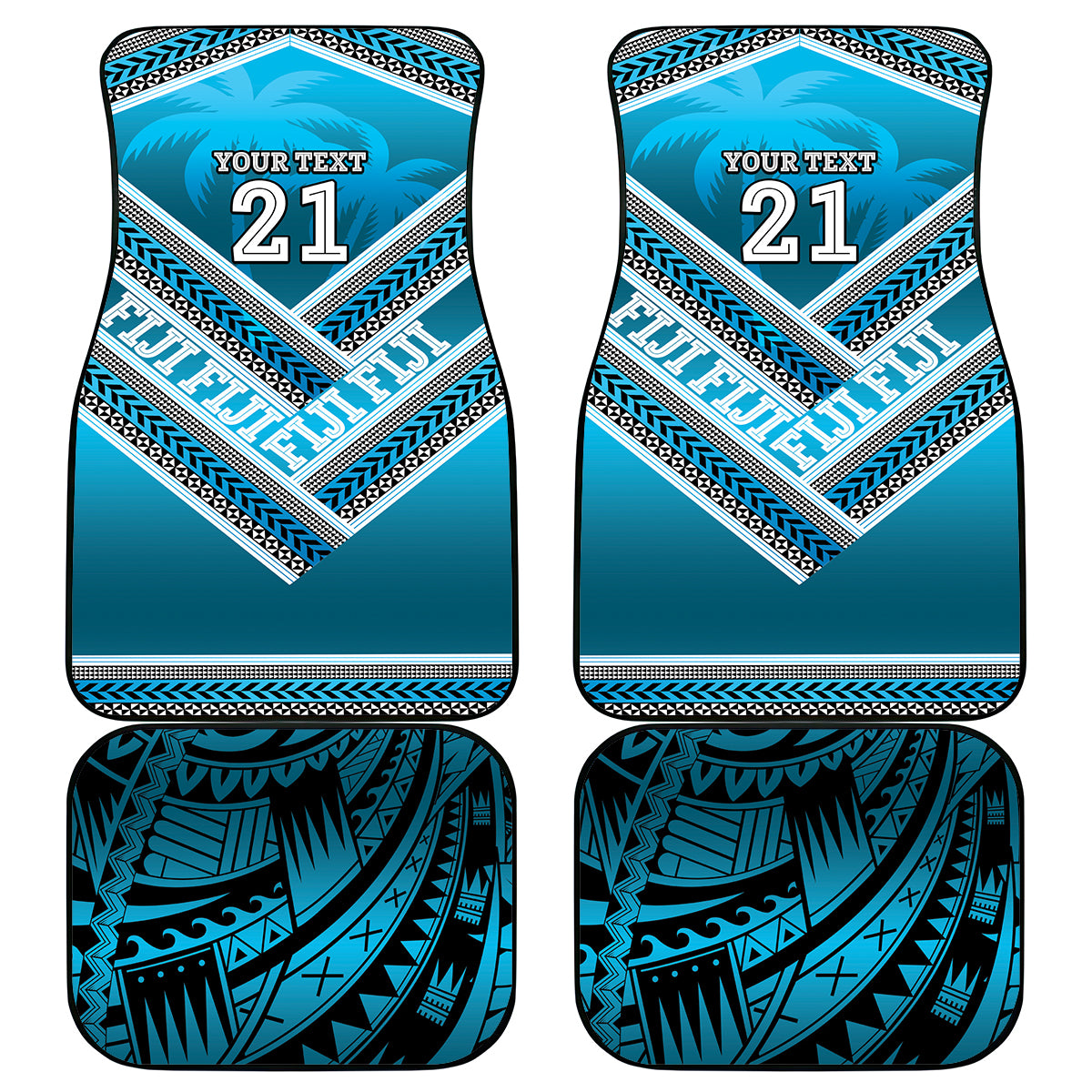 Custom Fiji Rugby Car Mats Fijian Warrior With Polynesian Tribal Tattoos