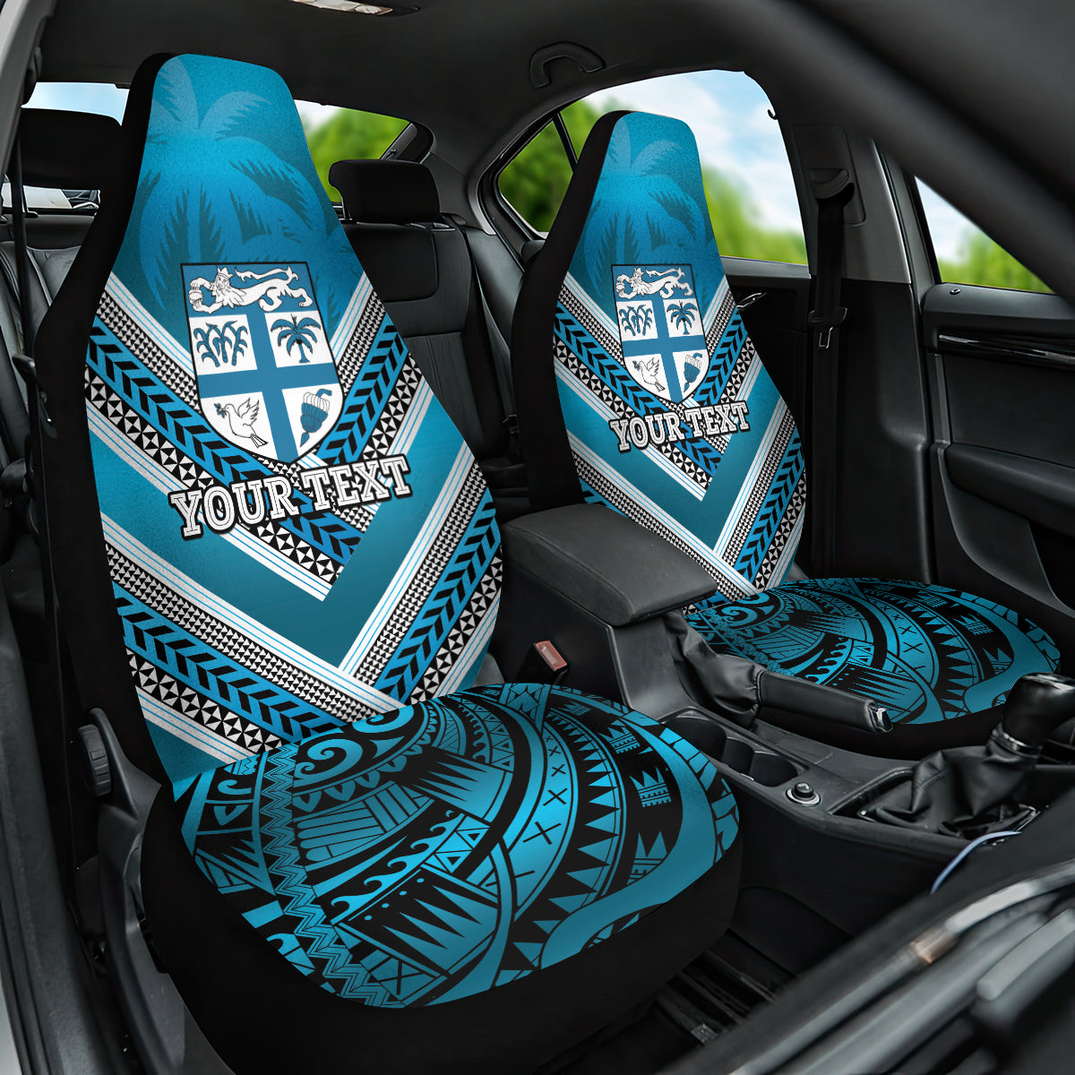 Custom Fiji Rugby Car Seat Cover Fijian Warrior With Polynesian Tribal Tattoos