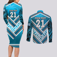 Custom Fiji Rugby Couples Matching Long Sleeve Bodycon Dress and Long Sleeve Button Shirt Fijian Warrior With Polynesian Tribal Tattoos