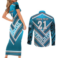 Custom Fiji Rugby Couples Matching Short Sleeve Bodycon Dress and Long Sleeve Button Shirt Fijian Warrior With Polynesian Tribal Tattoos