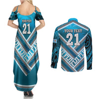 Custom Fiji Rugby Couples Matching Summer Maxi Dress and Long Sleeve Button Shirt Fijian Warrior With Polynesian Tribal Tattoos