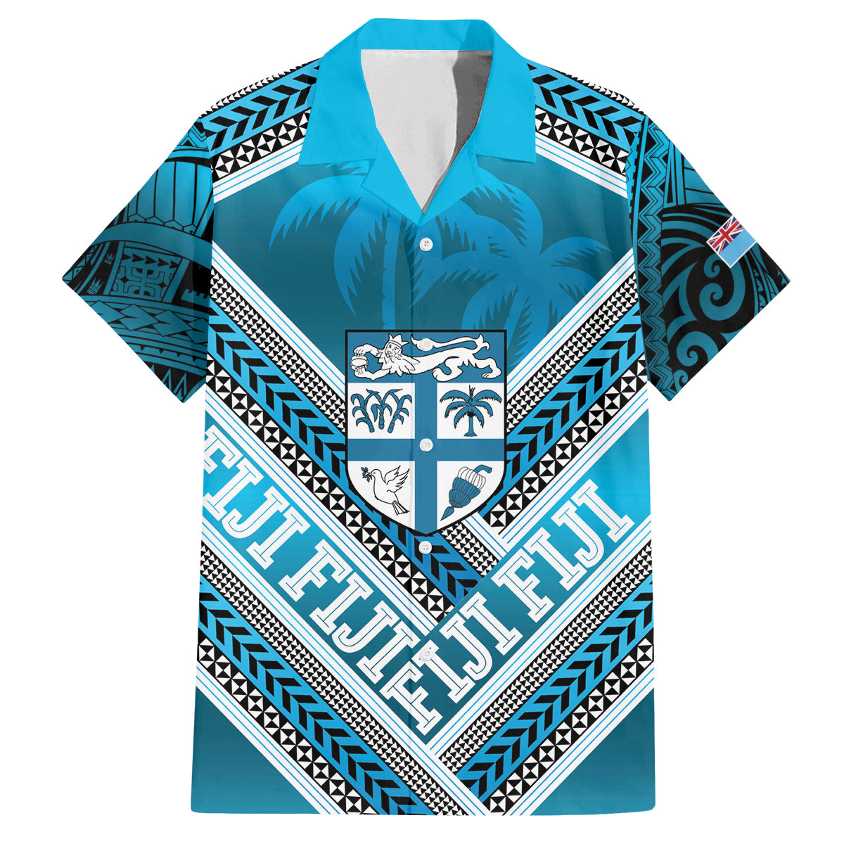 Custom Fiji Rugby Family Matching Puletasi and Hawaiian Shirt Fijian Warrior With Polynesian Tribal Tattoos