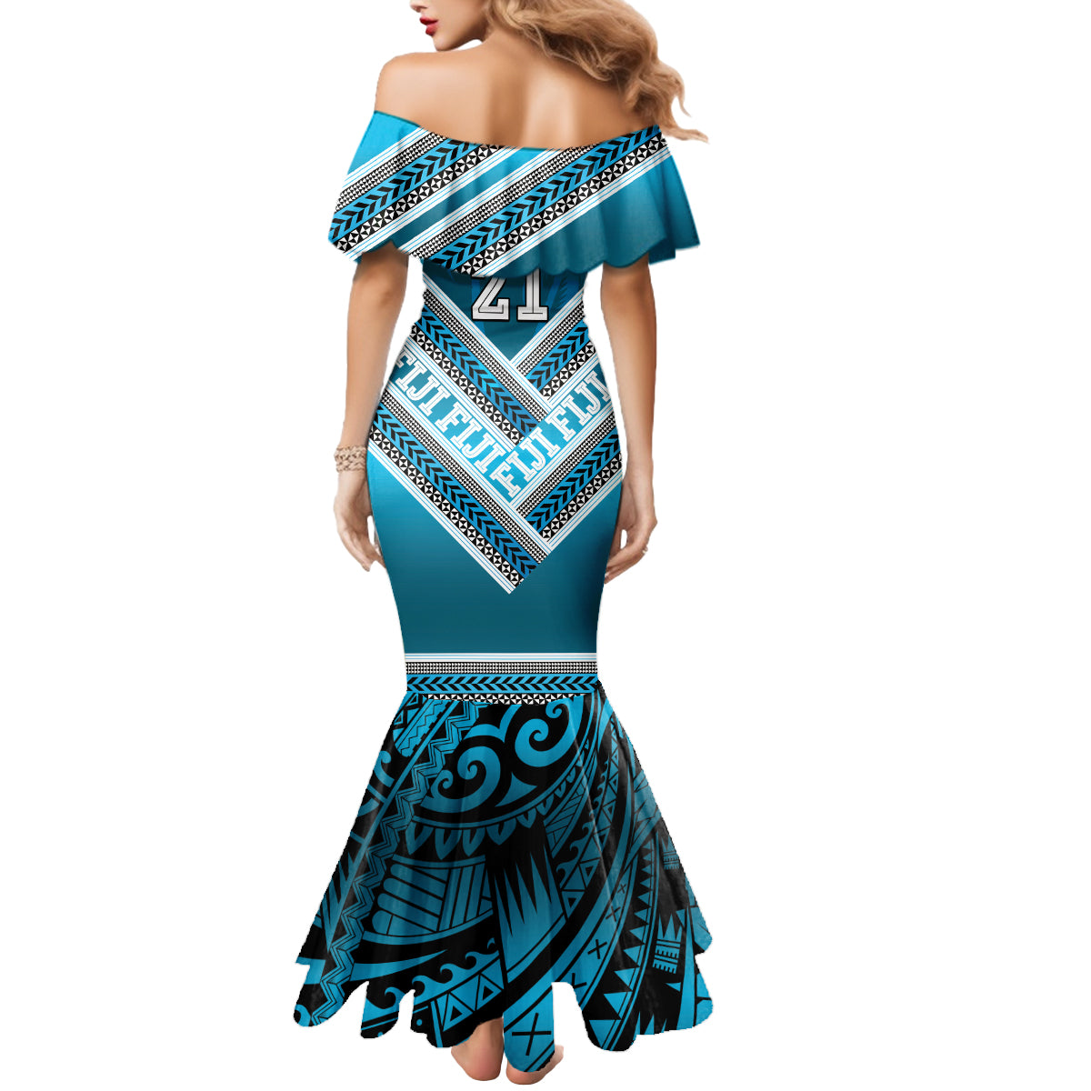 Custom Fiji Rugby Mermaid Dress Fijian Warrior With Polynesian Tribal Tattoos