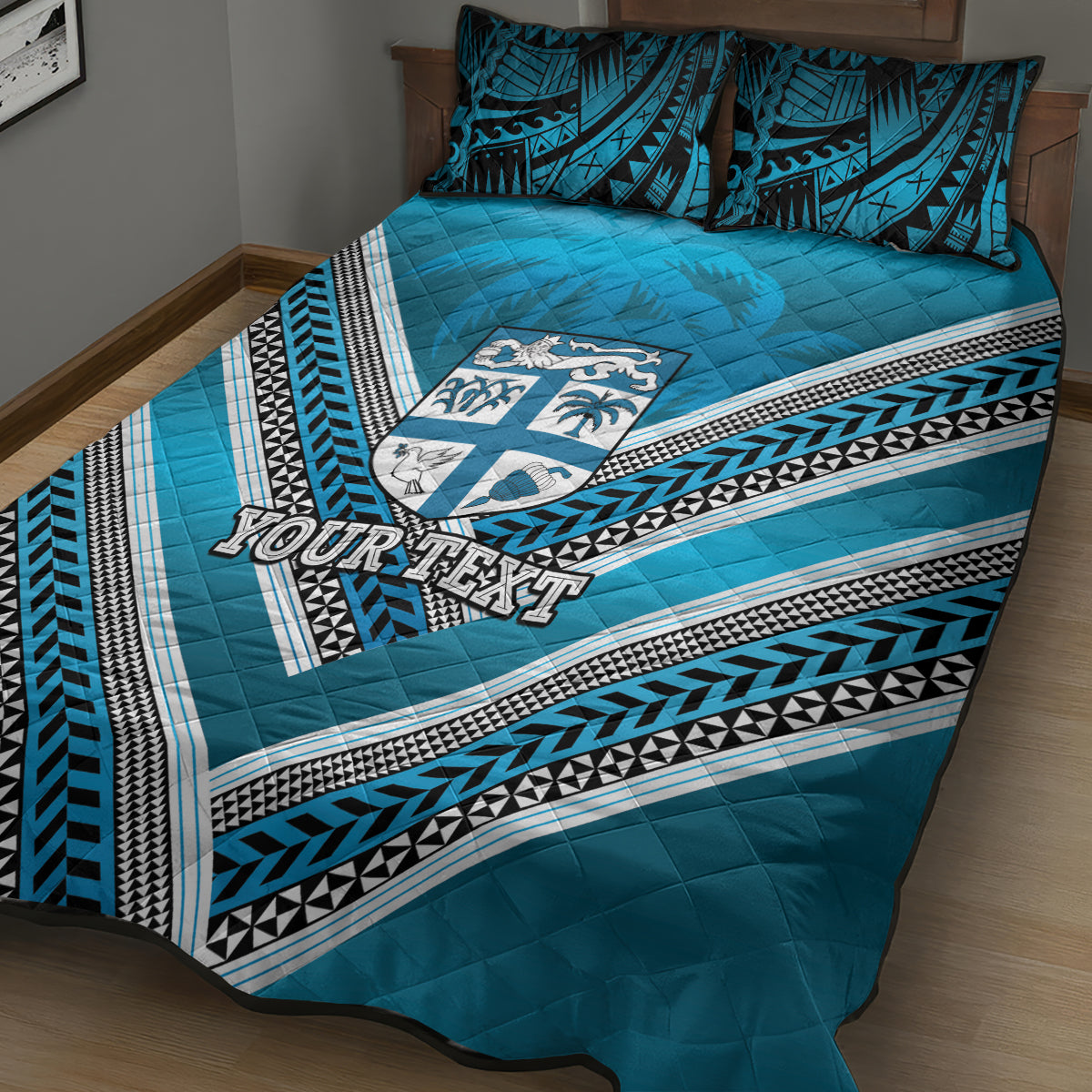 Custom Fiji Rugby Quilt Bed Set Fijian Warrior With Polynesian Tribal Tattoos