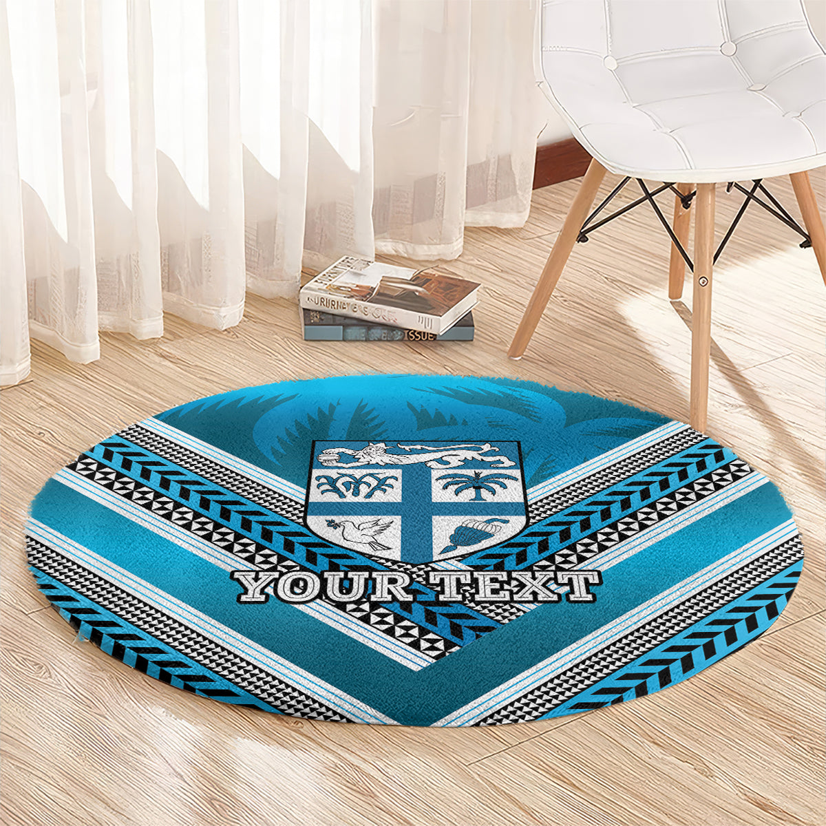 Custom Fiji Rugby Round Carpet Fijian Warrior With Polynesian Tribal Tattoos