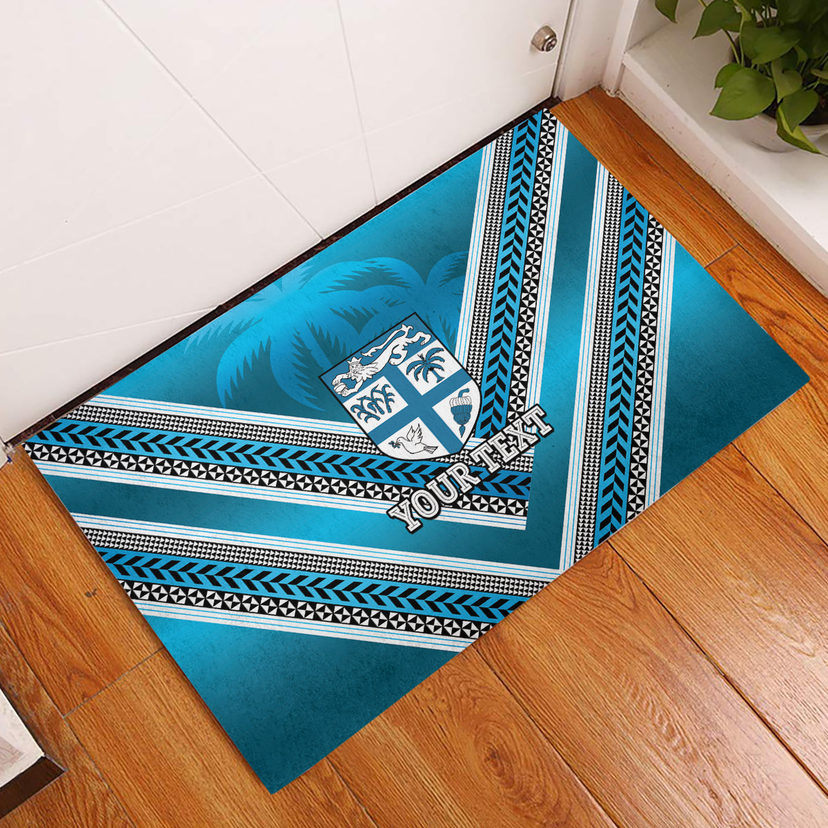 Custom Fiji Rugby Rubber Doormat Fijian Warrior With Polynesian Tribal Tattoos