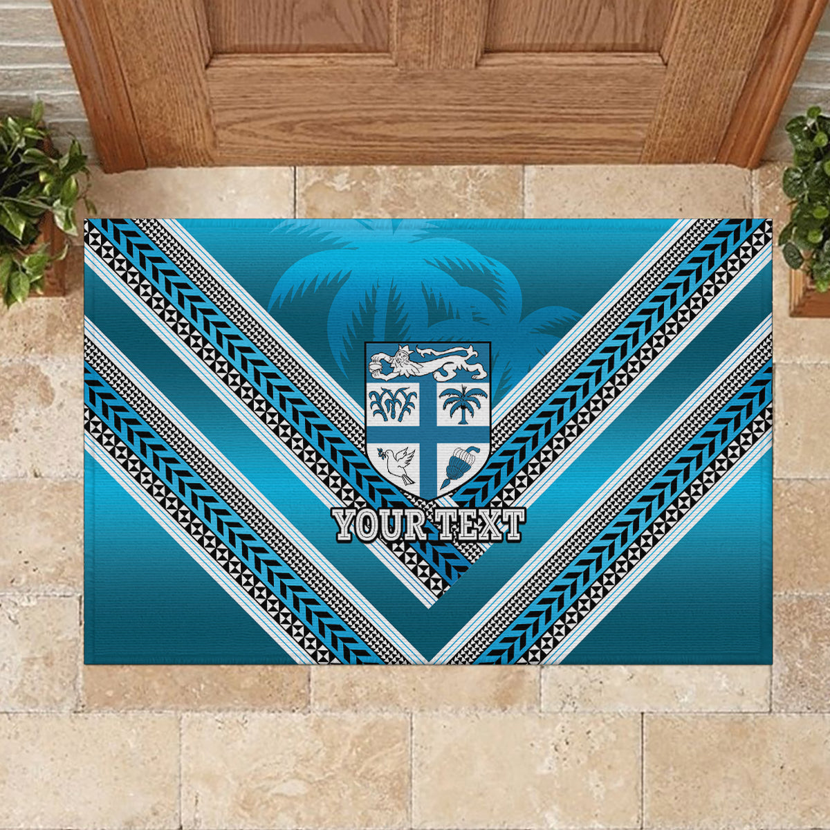 Custom Fiji Rugby Rubber Doormat Fijian Warrior With Polynesian Tribal Tattoos