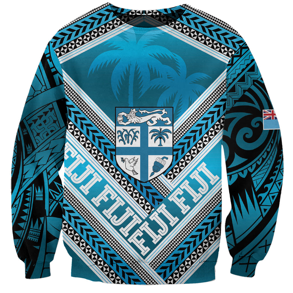Custom Fiji Rugby Sweatshirt Fijian Warrior With Polynesian Tribal Tattoos LT9 Unisex Blue - Polynesian Pride