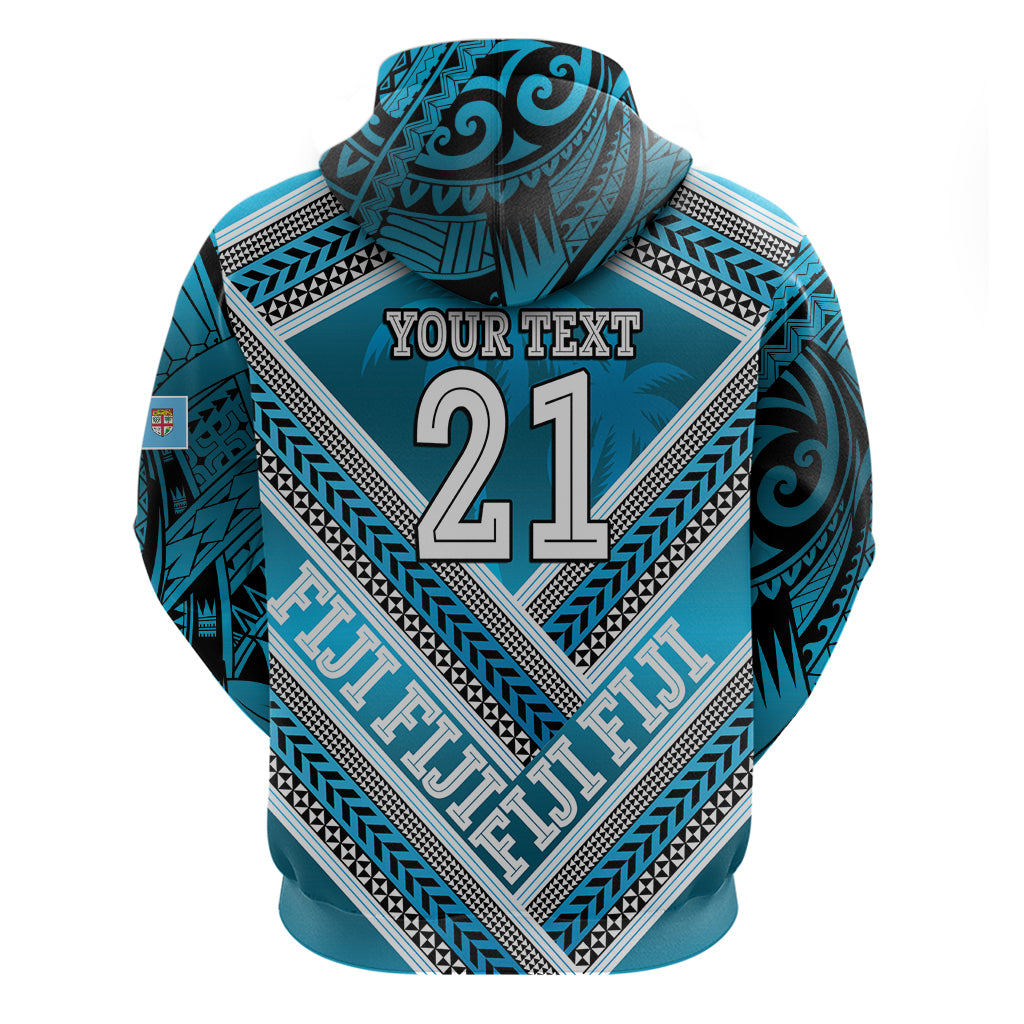 Custom Fiji Rugby Zip Hoodie Fijian Warrior With Polynesian Tribal Tattoos