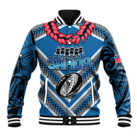 Custom Manuma Samoa Rugby Baseball Jacket Ula fala Samoan Siva Tau Tribal LT9 Unisex Blue - Polynesian Pride