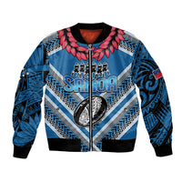 Custom Manuma Samoa Rugby Bomber Jacket Ula fala Samoan Siva Tau Tribal LT9 Unisex Blue - Polynesian Pride