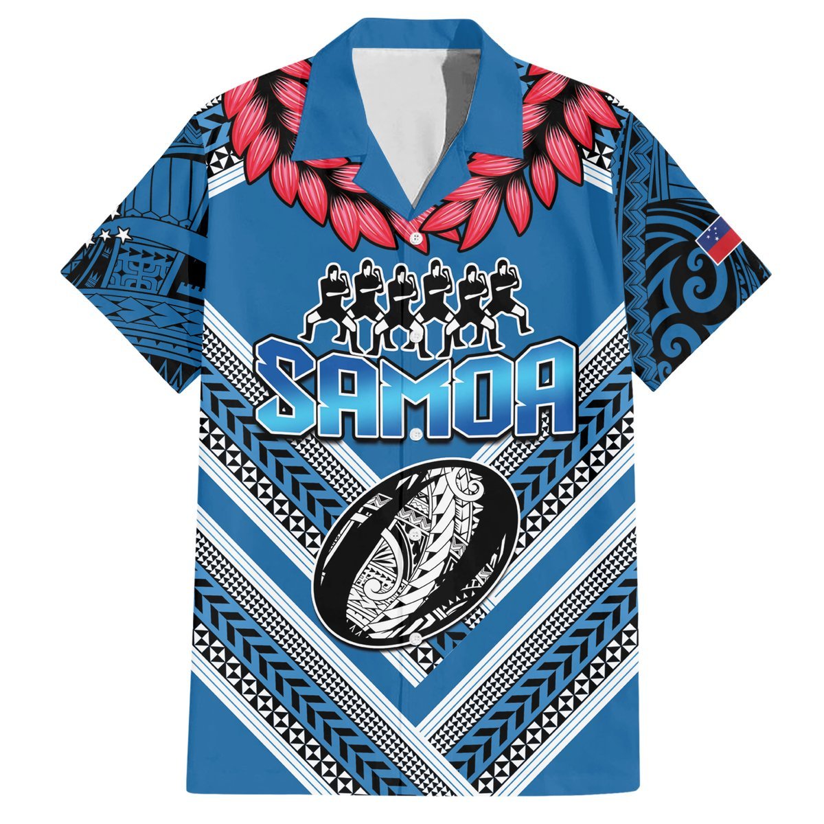 Custom Manuma Samoa Rugby Hawaiian Shirt Ula fala Samoan Siva Tau Tribal LT9 Blue - Polynesian Pride