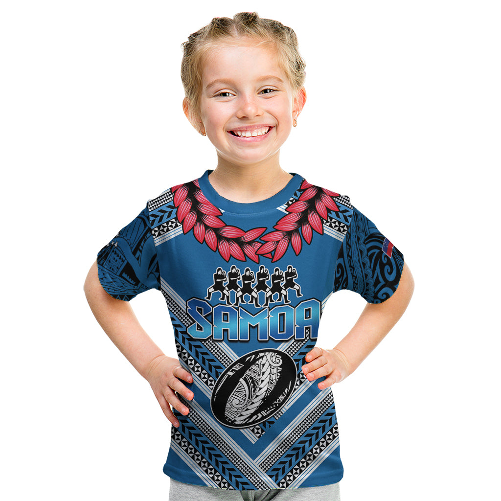 Custom Manuma Samoa Rugby Kid T Shirt Ula fala Samoan Siva Tau Tribal LT9 Blue - Polynesian Pride