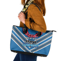 Custom Manuma Samoa Rugby Leather Tote Bag Ula fala Samoan Siva Tau Tribal LT9 Blue - Polynesian Pride