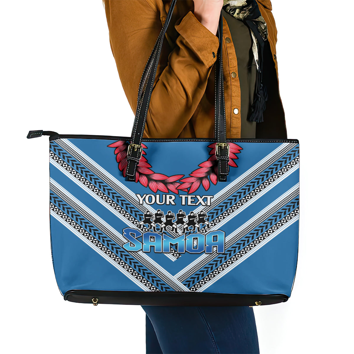 Custom Manuma Samoa Rugby Leather Tote Bag Ula fala Samoan Siva Tau Tribal LT9 - Polynesian Pride