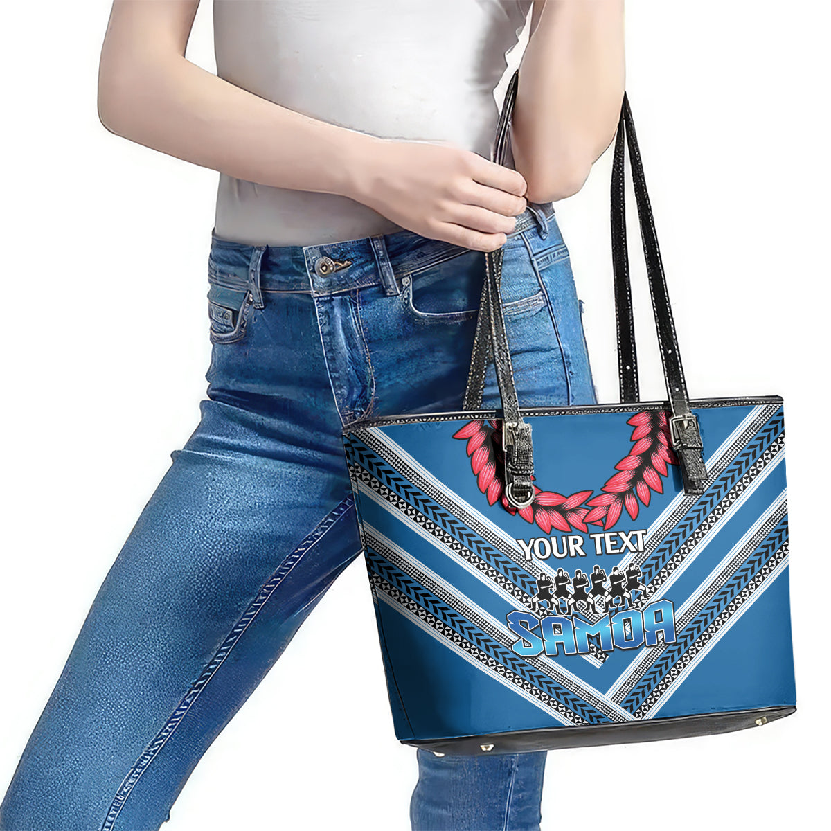 Custom Manuma Samoa Rugby Leather Tote Bag Ula fala Samoan Siva Tau Tribal LT9 - Polynesian Pride