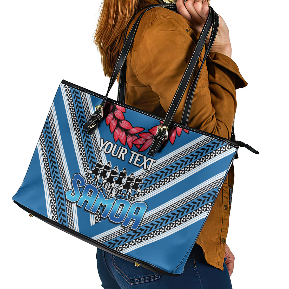 Custom Manuma Samoa Rugby Leather Tote Bag Ula fala Samoan Siva Tau Tribal LT9 - Polynesian Pride