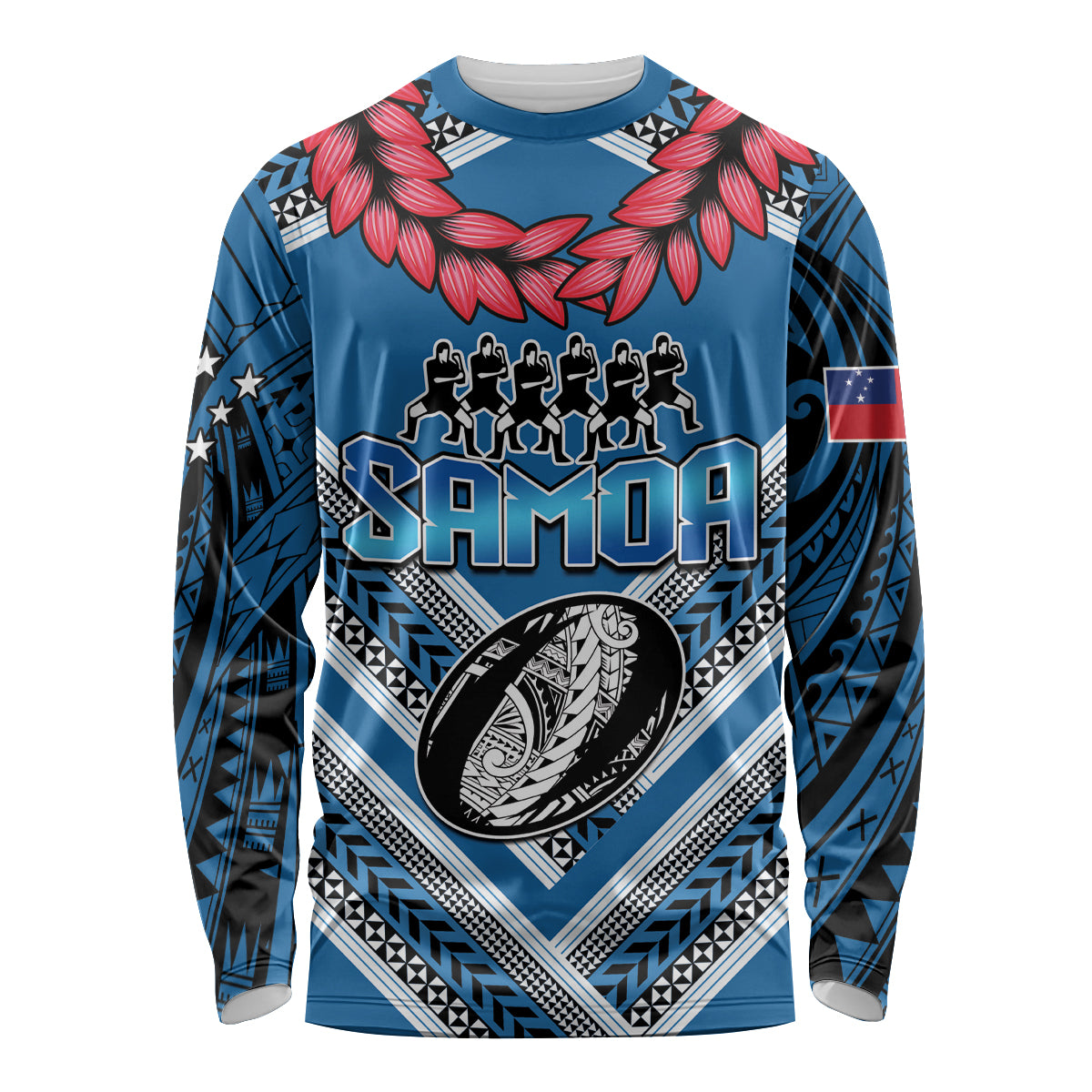 Custom Manuma Samoa Rugby Long Sleeve Shirt Ula fala Samoan Siva Tau Tribal LT9 Unisex Blue - Polynesian Pride