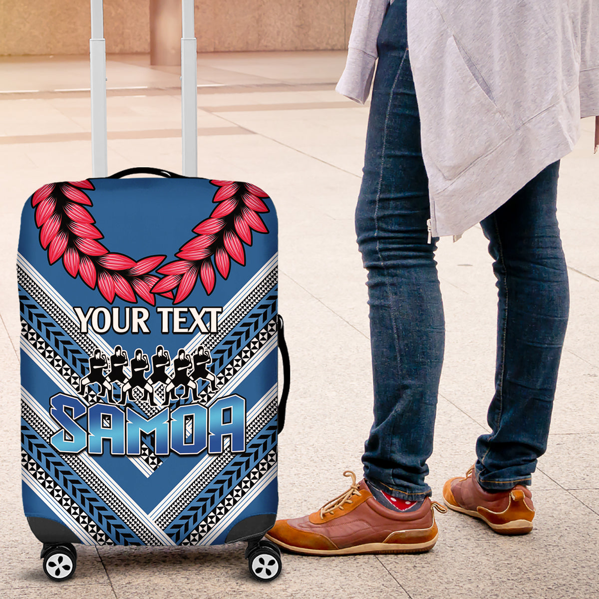 Custom Manuma Samoa Rugby Luggage Cover Ula fala Samoan Siva Tau Tribal LT9 Blue - Polynesian Pride
