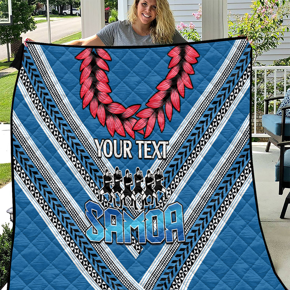Custom Manuma Samoa Rugby Quilt Ula fala Samoan Siva Tau Tribal LT9 Blue - Polynesian Pride