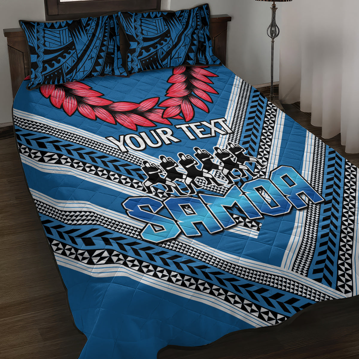 Custom Manuma Samoa Rugby Quilt Bed Set Ula fala Samoan Siva Tau Tribal LT9 Blue - Polynesian Pride