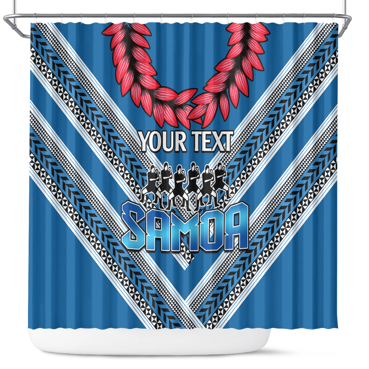 Custom Manuma Samoa Rugby Shower Curtain Ula fala Samoan Siva Tau Tribal LT9 Blue - Polynesian Pride