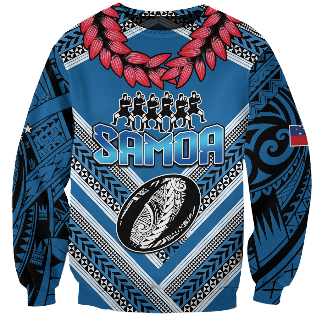 Custom Manuma Samoa Rugby Sweatshirt Ula fala Samoan Siva Tau Tribal LT9 Unisex Blue - Polynesian Pride