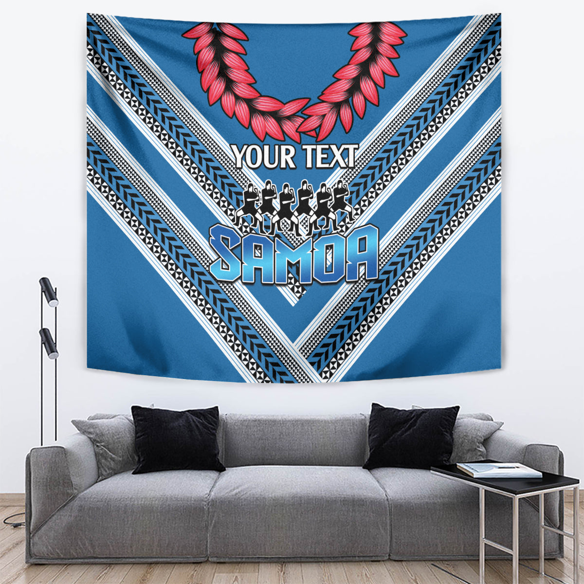 Custom Manuma Samoa Rugby Tapestry Ula fala Samoan Siva Tau Tribal LT9 Blue - Polynesian Pride