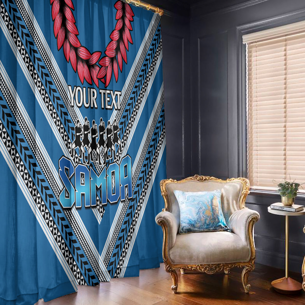 Custom Manuma Samoa Rugby Window Curtain Ula fala Samoan Siva Tau Tribal