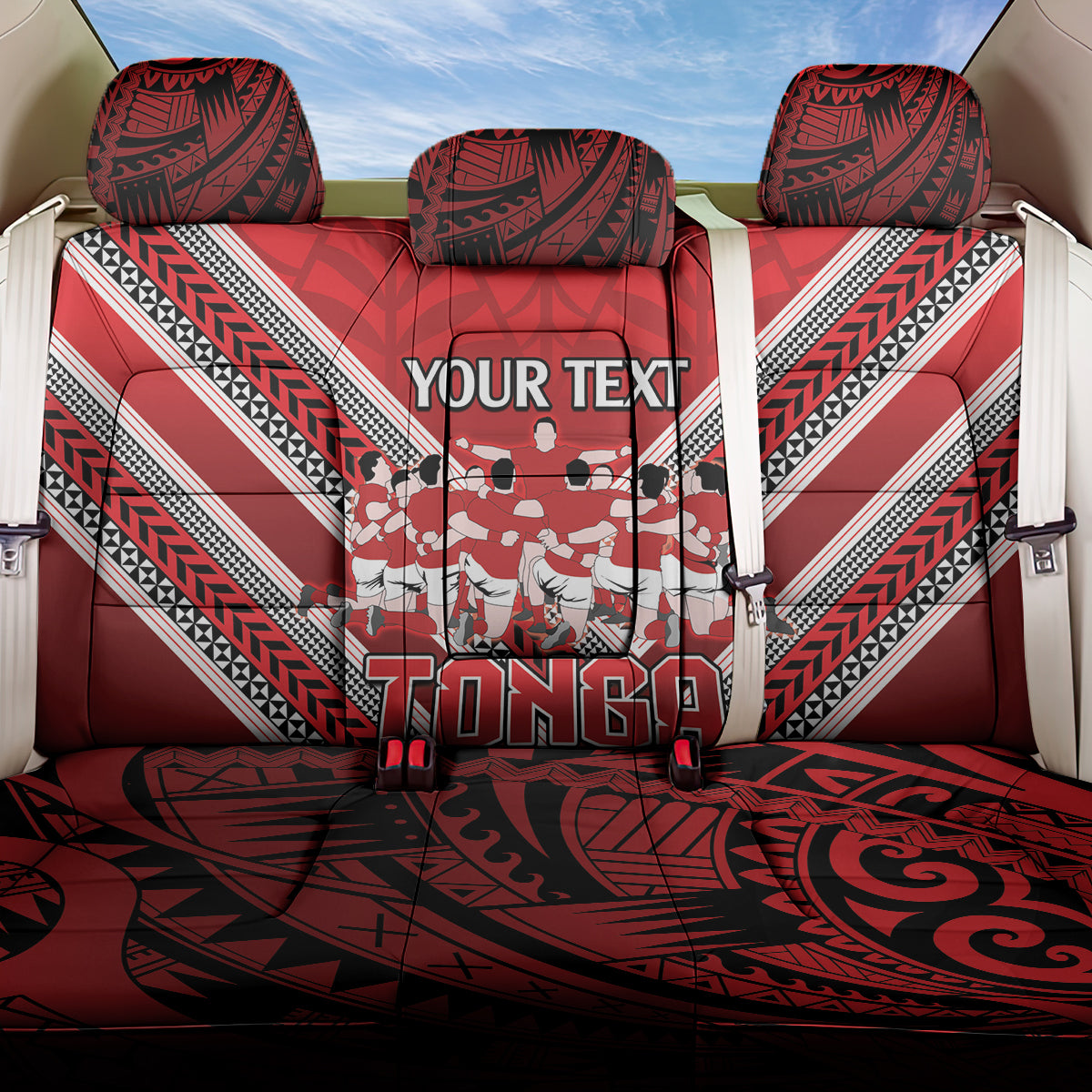 Custom Tonga Rugby Back Car Seat Cover Tonga Sipi Tau Ngatu Tribal Pattern