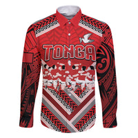 Custom Tonga Rugby Family Matching Off Shoulder Maxi Dress and Hawaiian Shirt Tonga Sipi Tau Ngatu Tribal Pattern LT9 Dad's Shirt - Long Sleeve Red - Polynesian Pride