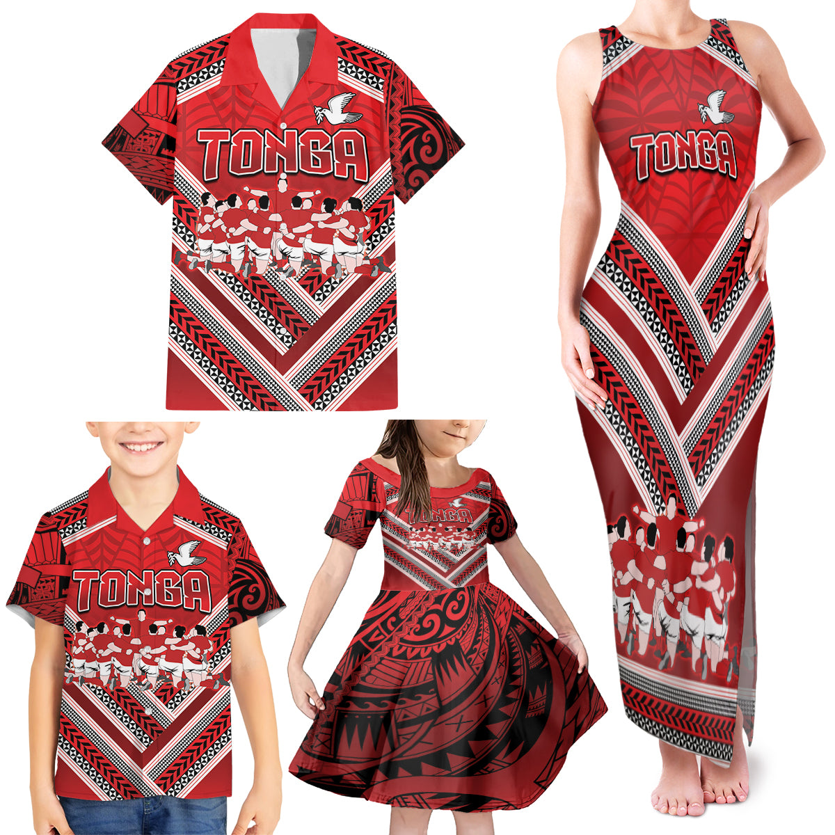 Custom Tonga Rugby Family Matching Tank Maxi Dress and Hawaiian Shirt Tonga Sipi Tau Ngatu Tribal Pattern LT9 - Polynesian Pride