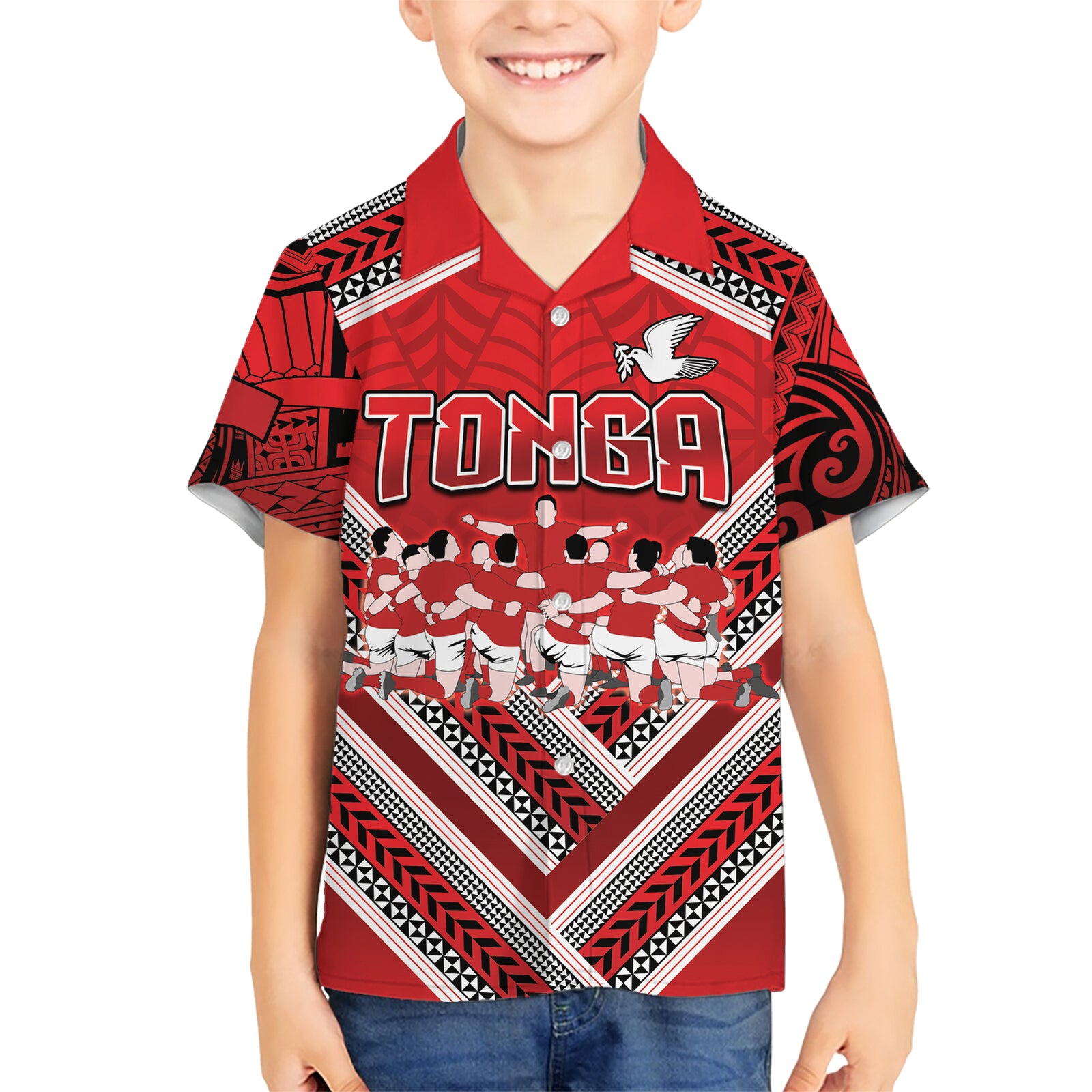 Custom Tonga Rugby Kid Hawaiian Shirt Tonga Sipi Tau Ngatu Tribal Pattern LT9 Kid Red - Polynesian Pride