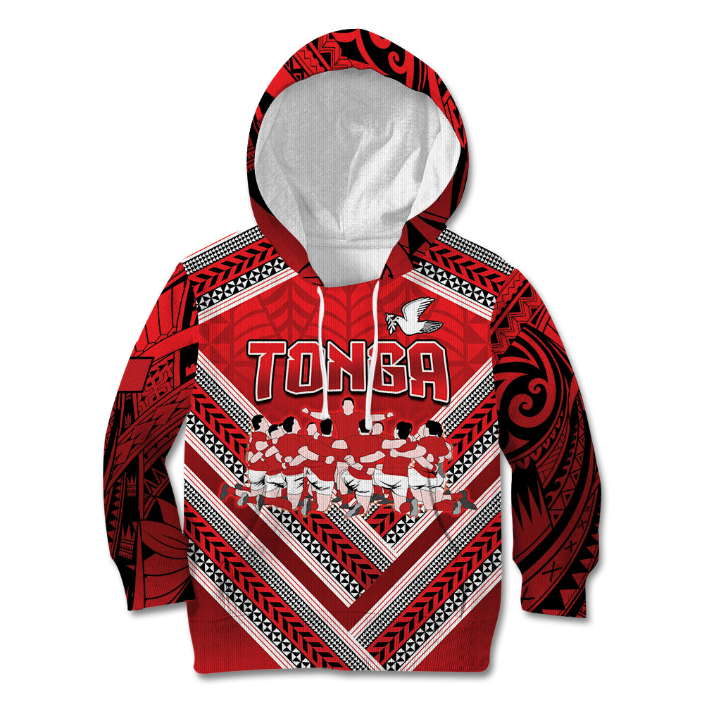 Custom Tonga Rugby Kid Hoodie Tonga Sipi Tau Ngatu Tribal Pattern LT9 Hoodie Red - Polynesian Pride