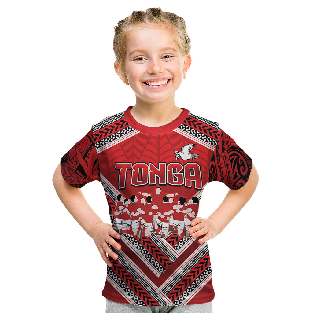 Custom Tonga Rugby Kid T Shirt Tonga Sipi Tau Ngatu Tribal Pattern LT9 Red - Polynesian Pride