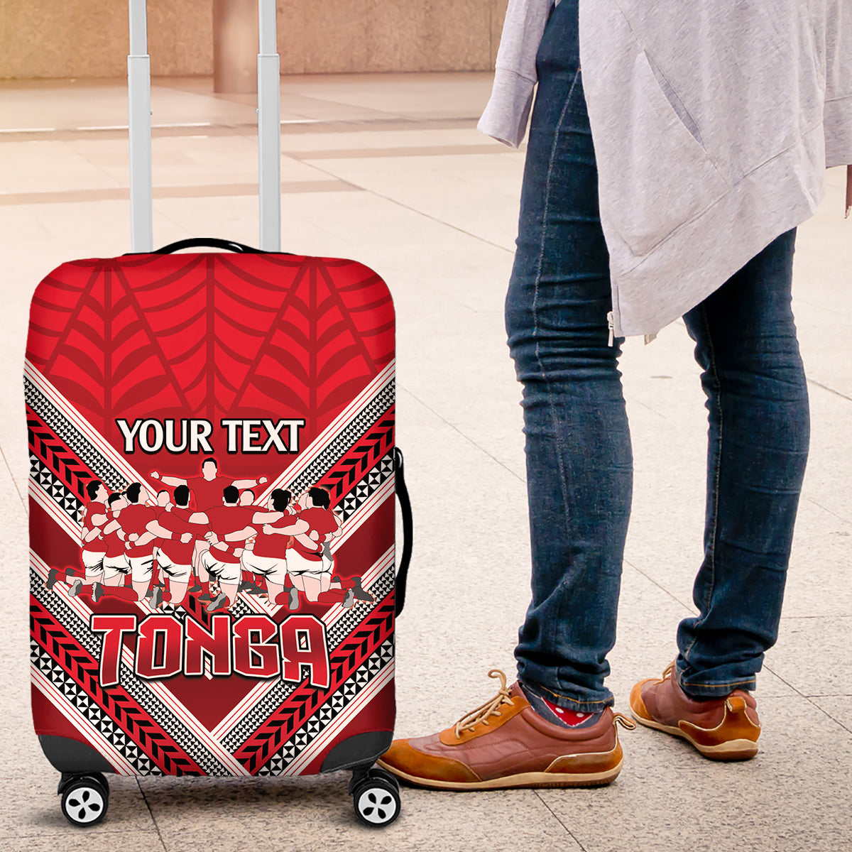 Custom Tonga Rugby Luggage Cover Tonga Sipi Tau Ngatu Tribal Pattern LT9 Red - Polynesian Pride
