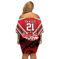 Custom Tonga Rugby Off Shoulder Short Dress Tonga Sipi Tau Ngatu Tribal Pattern LT9 - Polynesian Pride