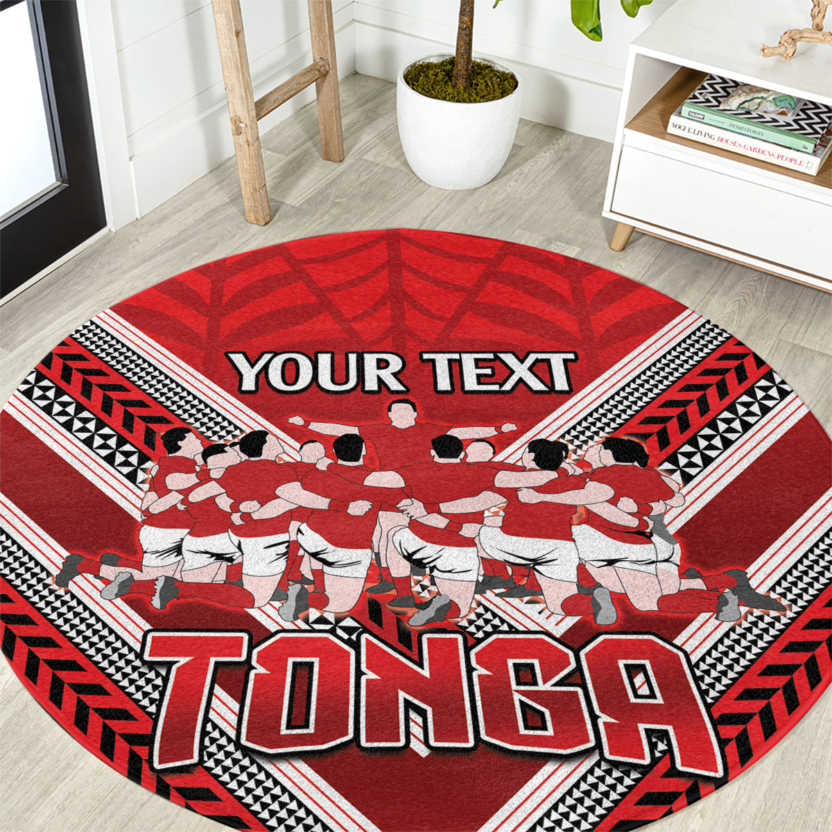 Custom Tonga Rugby Round Carpet Tonga Sipi Tau Ngatu Tribal Pattern