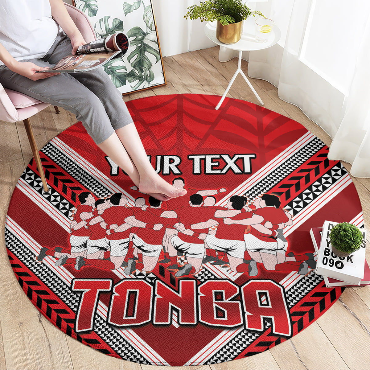 Custom Tonga Rugby Round Carpet Tonga Sipi Tau Ngatu Tribal Pattern