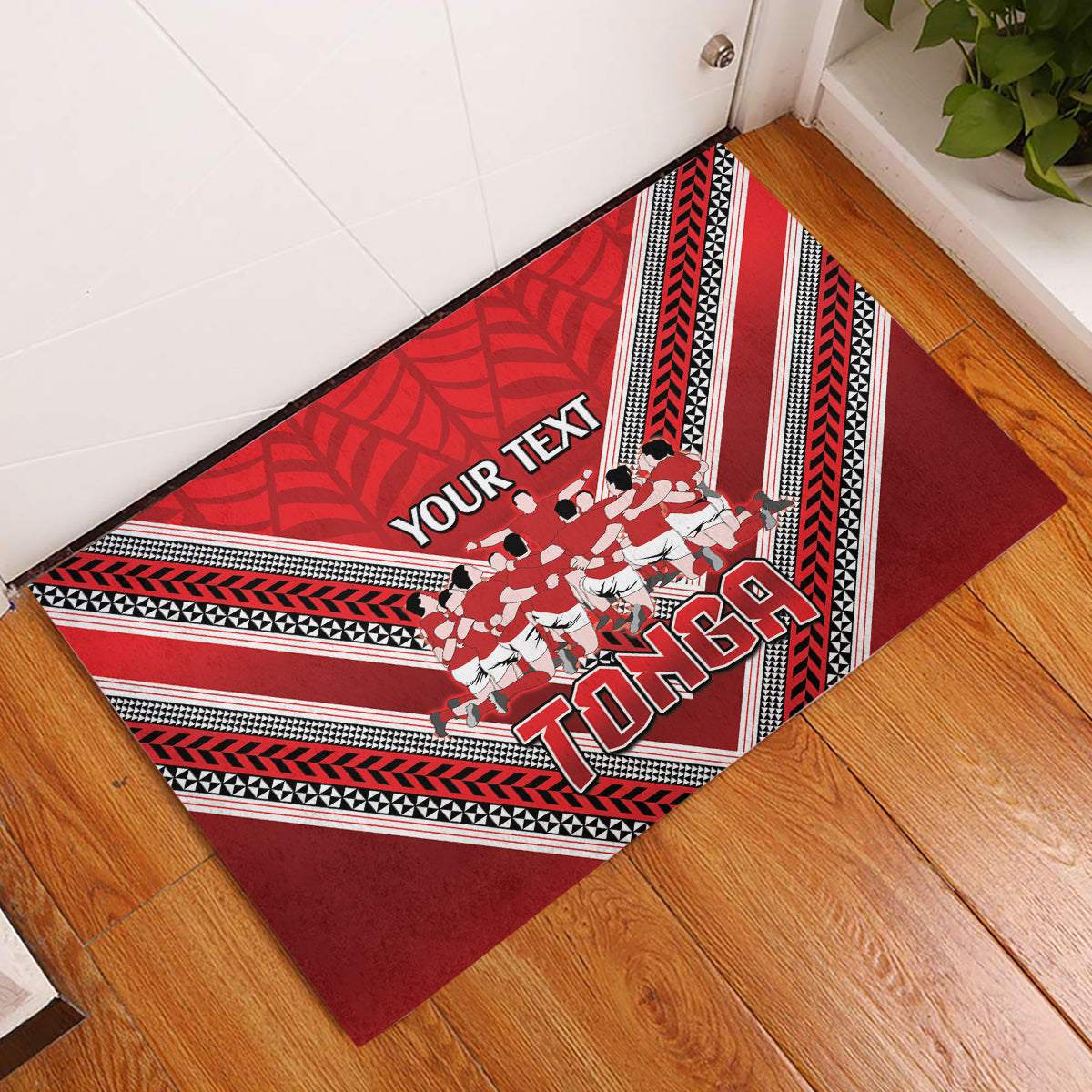 Custom Tonga Rugby Rubber Doormat Tonga Sipi Tau Ngatu Tribal Pattern LT9 Red - Polynesian Pride